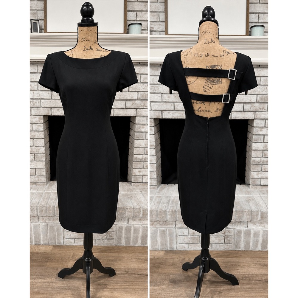 Gillian Sheath Dress Women‎ 4 Black Rhinestone Open Back Vintage 90s Minimalist